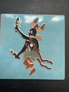 Vintage/antike indianische Keramik Kunst Fliese 6"x 6" 1950er oder früher - Bild 1 von 7