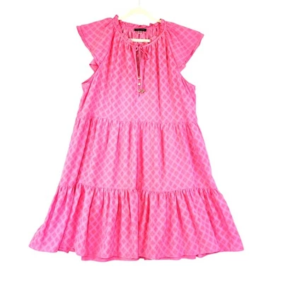 Tommy Hilfiger Womens Trellis Tiered Ruffle Tie Neck Shift Dress Plus Size 16 - Image 1 of 4