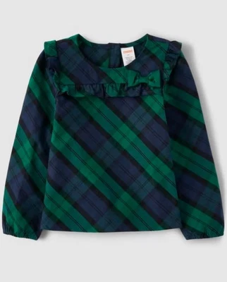 Gymboree Girls Blue Green Noelle Plaid Long Sleeve Ruffle Blouse Nutcracker NWT - Image 1 of 4
