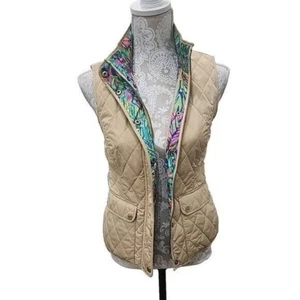Lilly Pulitzer Quilted Vest Getaway Travel Beige Exterior Pockets Women's XS - Picture 1 of 16