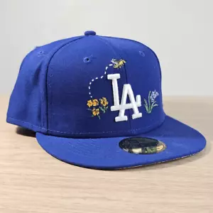 New Era Los Angeles Dodgers Hat Watercolor Floral Hat Blue White 59FIFTY 7 5/8 - Picture 1 of 10