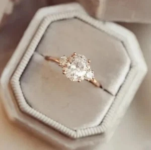 1.5CT Oval Cut Zircon Engagement Ring Three stone Ring 925 Sterling Silver Ring - Picture 1 of 6