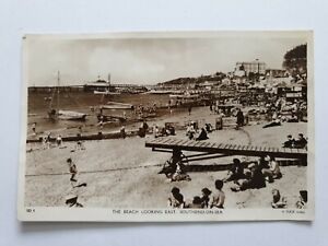 The Beach Looking East, Southend-on-Sea, Essex, Real Photograph Postcard
