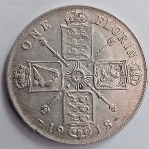 1918 George v Silber Florin / Two Shillings ( .925 Silber ) Britische Münze. 8 - Bild 1 von 2