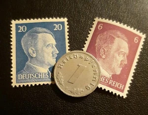 2 German Stamps ~ Plus 1 Reichspfennig Coin ~ ww2 Germany - Picture 1 of 6