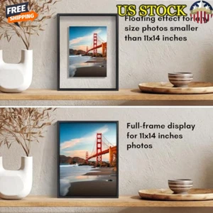 Black Aluminum Floating Picture Frame Set 2 Shatter-Resistant Cover 11x14 In - Picture 1 of 2