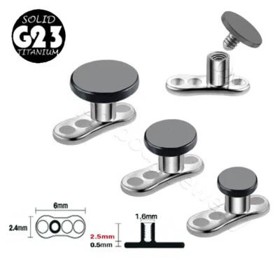 14G G23 Titanium 3-Holes Base with Black Flat Disc Top Dermal Anchor Set - Image 1 of 2