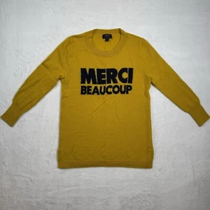Maglione J Crew 100% Cashmere Manica 3/4 Donna XS Merci Beacoup Giallo/Blu - Foto 1 di 9