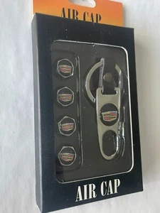 4 ~ Cadillac Chrome Air Valve Caps with Key Ring & Wrench - Picture 1 of 4