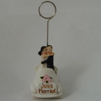 Card Holder Place Cards Bride and Groom IN Wedding Car White - Image 1 of 4