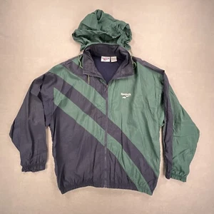 VTG Reebok Windbreaker Jacket Men’s Large Blue/Green Full Zip Vented Hooded 90’s - Picture 1 of 12