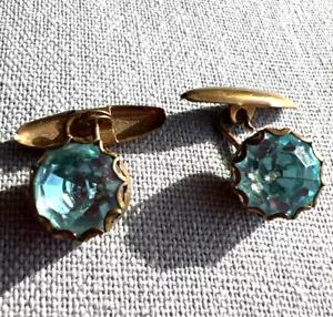 Coppia di antichi gemelli in vetro/ottone blu; acquamarina? Bellissimo!! - Foto 1 di 15