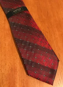 Arrow Men's Neck Tie Red Black stripe white Dot necktie - New - Picture 1 of 2