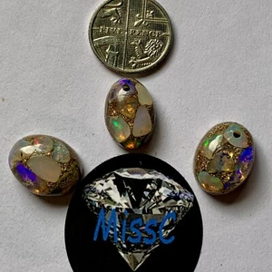 JOB LOT 3 FIRE OPAL COPPER BONDED DOUBLETS WITH NATURAL FIRE OPAL FROM ETHIOPIA - Picture 1 of 6