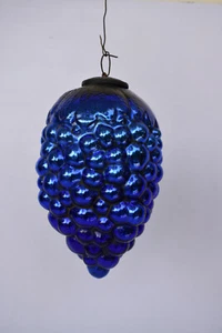 Antike Kugel Ornamente Blau Glas Traube Christbaumkugel Messingkappe Kobal"120 - Bild 1 von 10