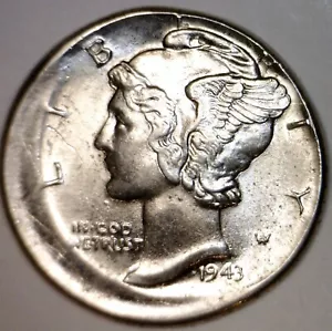 1943 ERROR OFF CENTER Mercury SILVER Dime BU + Details FSB Coin O/C Scr. NR - Picture 1 of 2