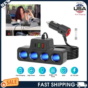 4Way Car Cigarette Lighter Socket Splitter Fast Charger Power Adapter 12V - Picture 1 of 8