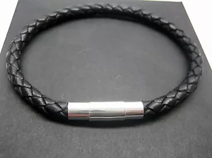 sterling silver 925 tube decor w/5mm braided Italian leather bracelet men/women - Picture 1 of 8