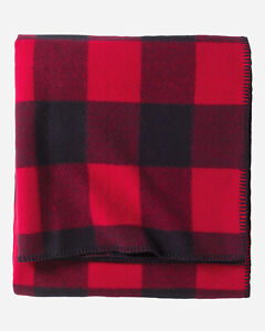 Pendleton Eco Wise Easy Care King Size Bed Throw Blanket Washable Wool Red Plaid