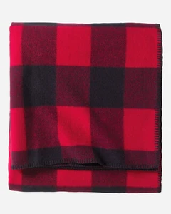 Pendleton Eco Wise Easy Care King Throw Blanket Washable Wool Red Plaid 108"x96" - Picture 1 of 6