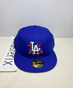 LA Dodgers Flat Roses Hat Club Royal Blue Red UV Puff Logo New 7 5/8 Rare - Picture 1 of 10