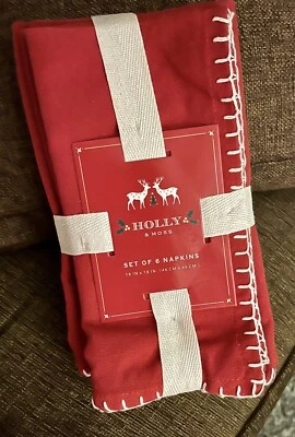 Holly and Moss  Red Holiday Dinner Napkins Set  Of 6 Christmas Edged 18” NWT - Image 1 of 3