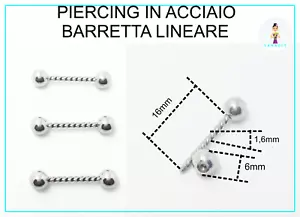 Piercing Barretta Acciaio Bilancino Lingua Trago Orecchio Lobo - Foto 1 di 4