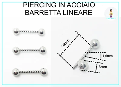 Piercing Barretta Acciaio Bilancino Lingua  Trago Orecchio Lobo - Immagine 1 di 4