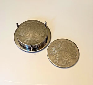 Juego de 5 posavasos SHELL 6 piezas plateados en relieve con soporte costero de colección - Imagen 1 de 12