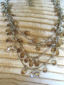 Collar Vintage Anne Klein Tono Dorado Capas Topacio Marrón Cristal Cuelga 18" - Imagen 1 de 10