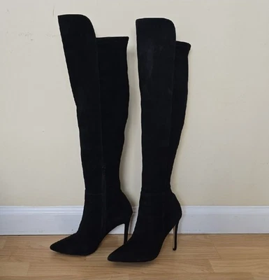 Botas para mujer Aldo negras de gamuza de tacón alto sobre la rodilla talla 6,5 Foto 1 de 4