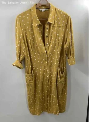 Boden Womens Yellow Polka Dot 3/4 Sleeve Button Front Shirt Dress Size 14 - Image 1 of 4