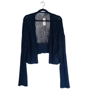 NWT By Anthropologie Julliet Cropped Open Knit Cardigan Sweater Black One Size - Picture 1 of 17