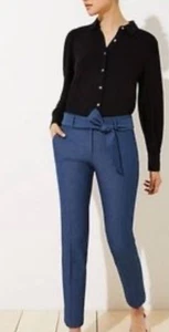 Loft Marisa Blue Waist Bow Tie Pocket Skinny Pants Sz 2 - Picture 1 of 10