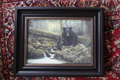 Impresión en lienzo giclee enmarcada de oso negro por el artista Denis Mayer Jr., ¡hermosa! Foto 1 de 4