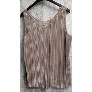 Chico's Woman's Beige Velvet Ribbed Tank Top Size 2 US 12/14 Raw Hem Stretch - Picture 1 of 10