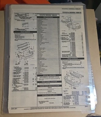 Hojas de piezas para Toyota Sienna 1998-2003 (26 páginas en total) Foto 1 de 2