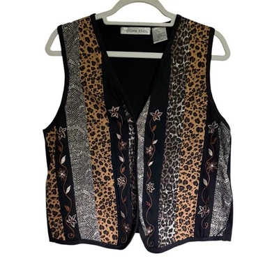 Vintage Victoria Jones Mixed Animal Print Leopard Snake Embroidered Vest Size S - Image 1 of 4