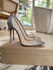 NIB Christian Louboutin Follies Strass 100mm Glitter Specchio Mesh Pumps 40/10 - Picture 1 of 12