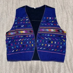 VTG Guatemalan Hand Made Embroidered Multicolor Men’s Open Front Vest Sz XL - Picture 1 of 6
