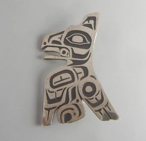 NW Coast Brooch Sterling Silver Totem Brooch Bird Pin Vintage - Picture 1 of 6