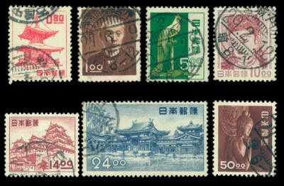 JAPAN 1950-51  National Treasure set   Sk# 341-347 used - Image 1 of 2