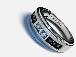 MGW 10K massives Gold schwarz & weißer Diamant Herren Bandring... Größe 8 - Bild 1 von 11