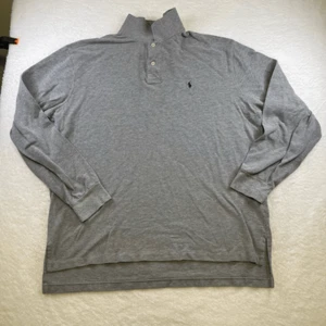Vintage Polo Ralph Lauren Mens Polo Shirt Long Sleeve XL Grey Gray Solid Extra L - Picture 1 of 11