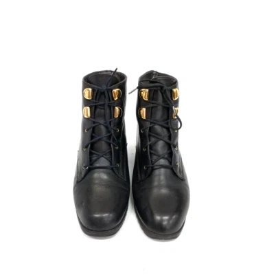 Botines vintage años 80 mujer negro dorado con cordones cuero talla 36 Foto 1 de 4