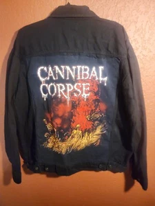 Cannibal Corpse Customized Black Denim Trucker Battle Jacket Men's Size Large - Picture 1 of 9