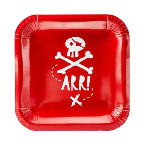 PIRATE BIRTHDAY PARTY | 6 x Plates | Childrens Pirate Party Tableware Red Black - Picture 1 of 4