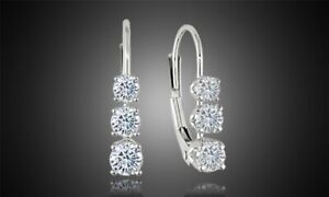 925 Silver Plated Jewelry Gorgeous Round Cut Cubic Zircon Wedding Hoop Earring