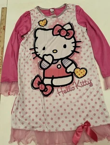 Sanrio Hello Kitty Girls Gown Size8 Pink Polyester & Nylon Long Sleeve Nightgown - Picture 1 of 6