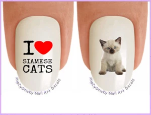 Nail Art 2052 Love Siamese Cats Kitten WaterSlide Nail Decals Transfers Sticker - Imagen 1 de 2